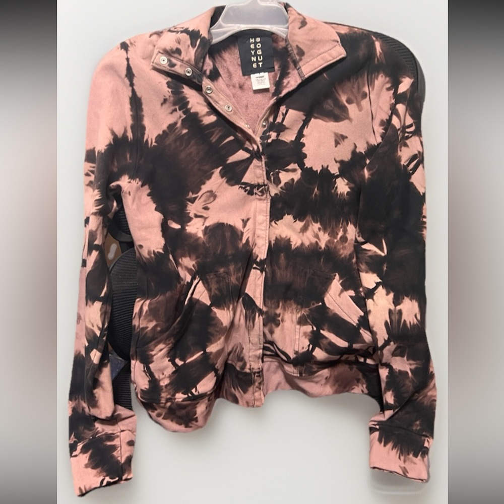 HEYNE BOGUT Fleece Snap Front Mock Jacket Tie Dye Pink Y2K USA Made Size 4-6